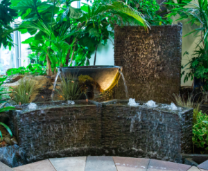 Stacked slate wall fountain