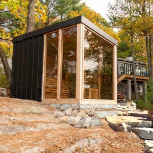 Pure Cube Orion sauna Knotty Redwood Sauna